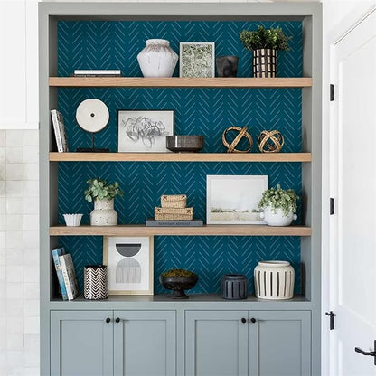 Orainege Blue Peel and Stick Wallpaper Navy Wallpaper 17.7 in x118.1 in Blue Contact Paper Herringbone Geometric Wallpaper Peel and Stick Modern Self Adhesive Removable Vinyl Wall Paper for Bathroom