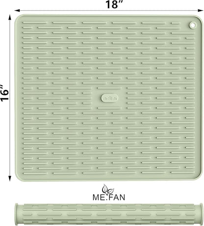 ME.FAN Silicone Dish Drying Mat for Kitchen Counter, Dish Drying Pad for Sink, Refrigerator or Drawer, Countertop Protection Pad L - 18''×16'' - Desert Sage