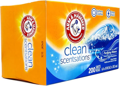 Arm & Hammer Fabric Softener Sheets, Purifying Waters, 200 ct