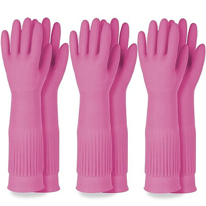 Mamison 2 Pairs Reusable Waterproof Household Dishwashing Cleaning Rubber Gloves, Non-Slip Kitchen Glove (Pink, XL (Pack of 3))