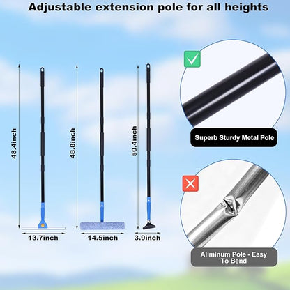 3-in-1 Professional Window Squeegee Kit with 2 Squeegee, 2 Microfiber Scrubber, 1 Razor Scraper, Thick Iron, 48.8" Window Squeegee with Extension Pole for Car, Glass, Mirror, Wall, Bathroom, Home, Van
