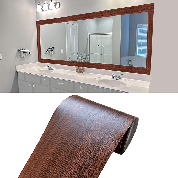 Teemall 10M Wood Grain Removable PVC Waterproof Border Wall Decor Self Adhesive Kitchen Bathroom Tiles Sticker Wallpaper Mirror Frame Sticker (Beige)