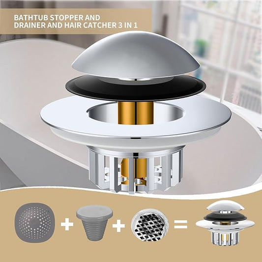 Tub Stopper, Bathtub Drain Stopper, Bathroom Sink Stopper, Pop-up Drain Stopper, Bathroom Drain Plug, Bathtub Drain Stopper, Bathtub Plug for 1-1/2 to 1-3/4" Bath Drain Hole, Easy to Install & Clean