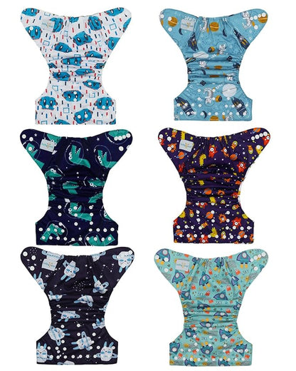 babygoal Boy Cloth Diapers Pack of 13, Baby Reusable Washable Pocket Nappy, 6pcs Diapers+6pcs Rayon from Bamboo Inserts+Wet Bag