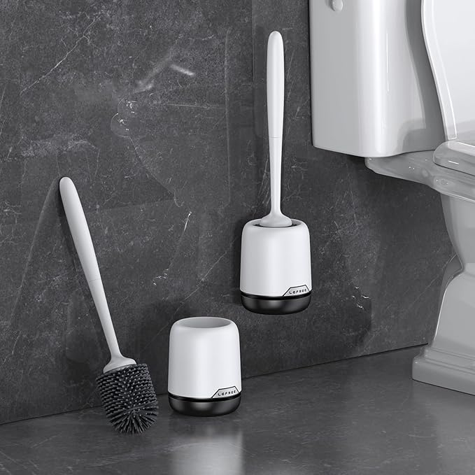 Lefree Silicone Toilet Brush,Rubber Toilet Bowl Brush and Holder Set with Ventilated Holder, Toilet Cleaner Brush for Bathroom,Floor Standing & Wall Mounted Toilet Scrubber Without Drilling