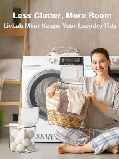 LivLab Mker 4 Pack Laundry Detergent Dispenser with One-Press Lid, Clear PET Powder container with Measuring Cup, Pods container set of 4