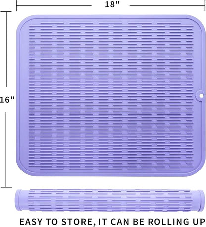 MicoYang Silicone Dish Drying Mat for Multiple Usage,Easy clean,Eco-friendly,Heat-resistant Silicone Mat for Kitchen Counter or Sink,Refrigerator or Drawer Liner Light Purple XL 18 inches x 16 inches