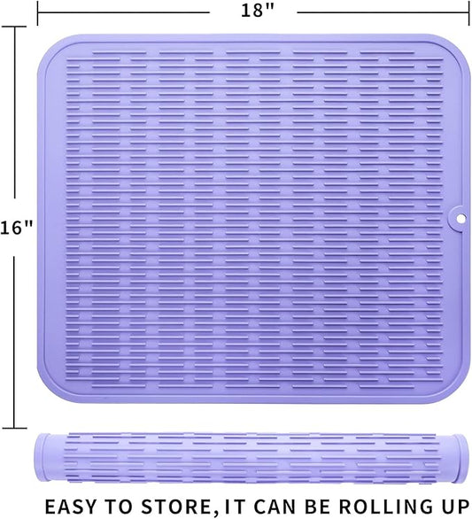 MicoYang Silicone Dish Drying Mat for Multiple Usage,Easy clean,Eco-friendly,Heat-resistant Silicone Mat for Kitchen Counter or Sink,Refrigerator or Drawer Liner Light Purple XL 18 inches x 16 inches