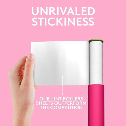 Flint Classic Pink Retractable Mini Lint Roller with 30 Extra Sticky Sheets, Small and Portable Lint Roller, Ideal Pet Hair Remover, Travel Lint Rollers for pet Hair Extra Sticky