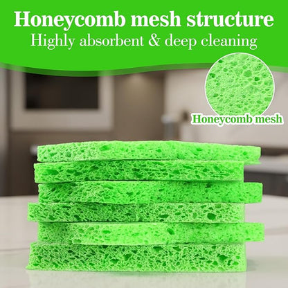 6 Pack Cellulose Sponges Large Size Heavy Duty Scrub Kitchen Sponge Clean Tough Messes Cookware Scrubbers Non Scratching Kitchen Cleaning Pads for Household Bathroom Office Home (Green)