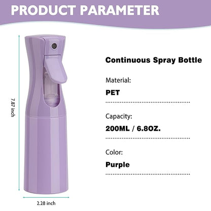 Spray Bottle for Hair (6.8OZ /200ML) Continuous Ultra Fine Mist Sprayer for Hair, Salons, Barber, Plants, Skin Care, Cleaning 1 Pack Purple
