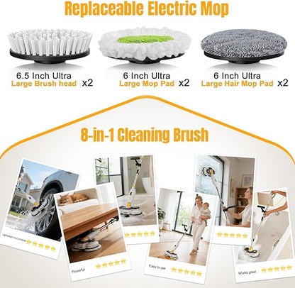 Cordless Electric Mop for Dewalt 20V Battery (NO Battery), 2 in 1 Automatic Spin Mop & Electric Floor Scrubber Machine with LED Light & Water Spray, 800 RPM Rotating Electric Mops for Floor Cleaning
