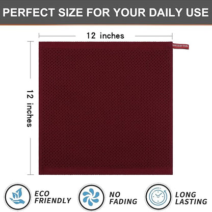 Kitinjoy 100% Cotton Kitchen Dish Cloths (12 X 12 Inches, Burgundy), 6 Pack Waffle Weave Ultra Soft Absorbent Dish Towels for Drying Dishes Quick Drying Kitchen Towels Dish Rags