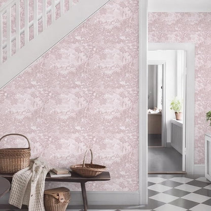 Ismoon Pink Peel and Stick Wallpaper Neutral Wall Paper 17.3in×16.4ft Vintage Removable Self-Adhesive Wallpaper Animals Jungle Contact Paper for Cabinets Bathroom Walls Covering Vinyl Roll
