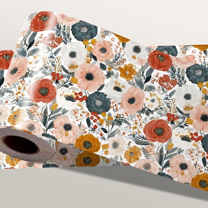 Vintage Rose Wallpaper Border 196x4 Inch Peel and Stick Wall Border Removable Vinyl Wall Trim Elegant Floral Pattern for Kitchen Bathroom Living Room Bedroom Mirror Cabinet Home Decor