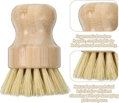 2Pcs Bamboo Cast Iron Brush Set, Wooden Dish Scrub Pan Scraper, Eco-Friendly Kitchen Scrub Brush for Household Cleaning, Cast Iron Skillets, Cookware, Dishes, Pans and Pots