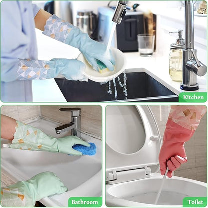 Yiomxhi Household Cleaning Gloves 3 Pairs Reusable Dishwashing Gloves Latex Free, Non-Slip Kitchen Glove with Cotton Lined, Waterproof Dish Washing Gloves