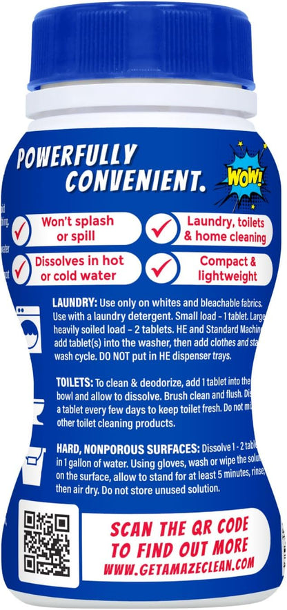 AMAZE Ultra Concentrated Bleach Tablets [6 bottles] - Original Scent - for Laundry, Toilet, and Multipurpose Home Cleaning. No Splash Liquid Bleach Alternative