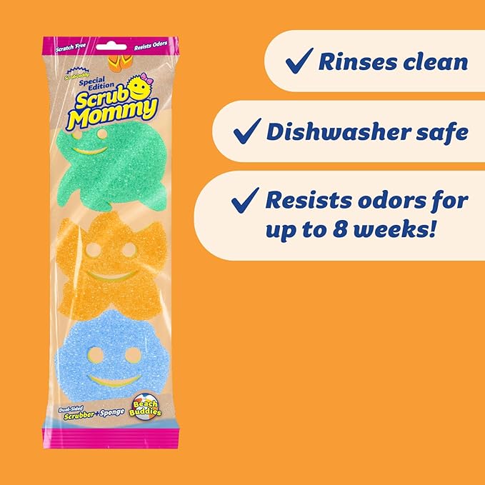 Scrub Daddy Scrub Mommy Special Edition Summer - Scratch-Free Multipurpose Dish Sponge - BPA Free & Made with Polymer Foam - Stain & Odor Resistant Kitchen Sponge (3ct)