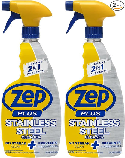 Zep Plus Stainless Steel Cleaner - 32 Fl OZ - R53512-2-in-1 benefits clean while preventing future fingerprints and smudges, (Pack of 2)
