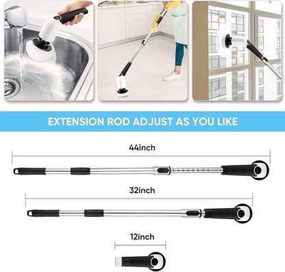 Electric Spin Scrubber, Cordless Cleaning Brush Power Shower Scrubber Long Handle Extendable Handheld Electric Scrubber for Bathroom Floor Tub Tile with 8 Replaceable Brush Heads & Hook