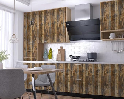 Livebor Brown Wood Contact Paper Peel and Stick Wallpaper 17.5" X 196.8" Rustic Wood Peel and Stick Faux Wood Wall Paper Plank Self Adhesive Contact Paper for Wall Decorative Cabinets Shelf Liner Use