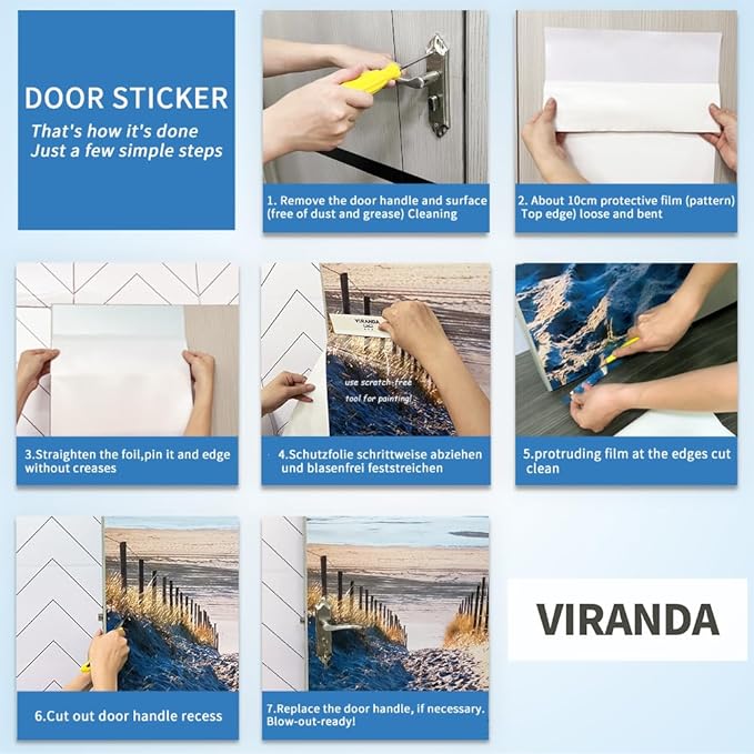 3D Door Stickers Murals Peel and Stick DIY Wallpaper Removable PVC Waterproof Decals Self-Adhesive - Seascape - Poster for Bedroom Living Room Decor 30.3 x 78.7 inch