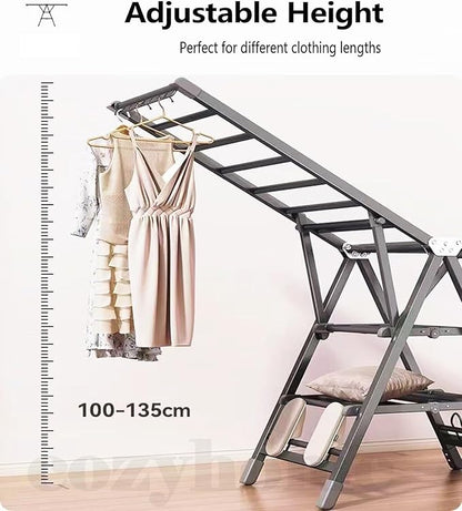 71" Clothes Drying Rack Foldable, Clothes Airer Drying Rack with Wheels, Heavy Duty Metal Laundry Dryer, Extra-Thick Free-Standing Design Indoor Outdoor Use