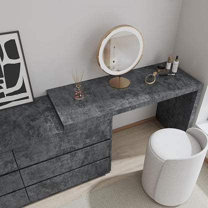 48"x394" Extra Wide Large Size Dark Grey Black Concrete Wallpaper Peel Stick Gray Concrete Contact Paper Removable Waterproof Vinyl Matte Textured Self Adhesive Wall Sticker for Bedroom Gym