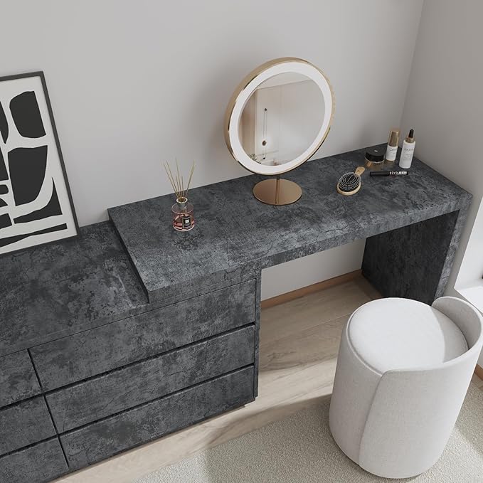 36"x591" Wide Dark Grey Black Concrete Wallpaper Peel Stick Black Concrete Contact Paper Self Adhesive Removable Waterproof Matte Textured Industrial Cement Wall Sticker for Kitchen Bedroom