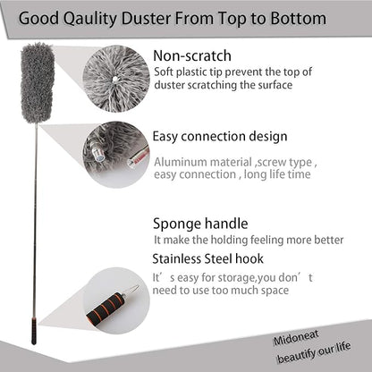Lambswool Duster with Extra Flexible Microfiber Head,Long Reach/Extendable Duster Up to 86" for Cleaning High Ceiling Fan, Interior Roof, Cobweb, Keyboard, Furniture