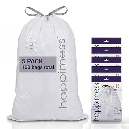 happimess 5.3 Gallon (20L) Drawstring Trash Bags, Unscented, Clear, Heavy Duty LDPE Liners for Kitchen and Household, Custom Fit 100 Count (5 Packs of 20 Liners) HPM3000B-C-5SET