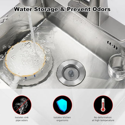 Universal All Metal Kitchen Sink Strainer with Drain Stopper Assembly, iFealClear Stainless Steel Pop Up Kitchen Sink Stopper, Dishwasher Safe, Fits US Standard 3-1/2'' Drain, Chrome Finished