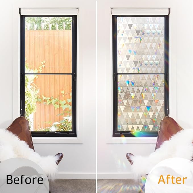 LUTE Window Privacy Film, Decorative Stained Glass Rainbow Window Clings, Sun Blocking Glass Covering, Renter-Friendly Static Cling Sticker Frosted Decals for Home Door Office, 23.6" x 78.7"