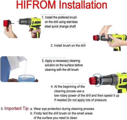 HIFROM Drill Brush - 2" Soft and 2" Medium Power Scrubbing Brush Drill Attachment for Cleaning Showers Tubs Bathrooms Tile Grout Carpet Tires Boats Upholstery (Pack of 2)