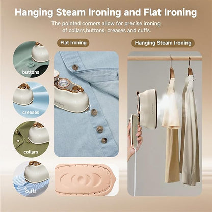 Steamer For Clothes, Steamer ＆ Iron 2 In 1,Portable Handheld travel Steam,1200W 15s Heat Up for Travel Size,Wrinkle Remover,200ml Tank,3 Modes for dress shirts for home travel,Beige, 120V