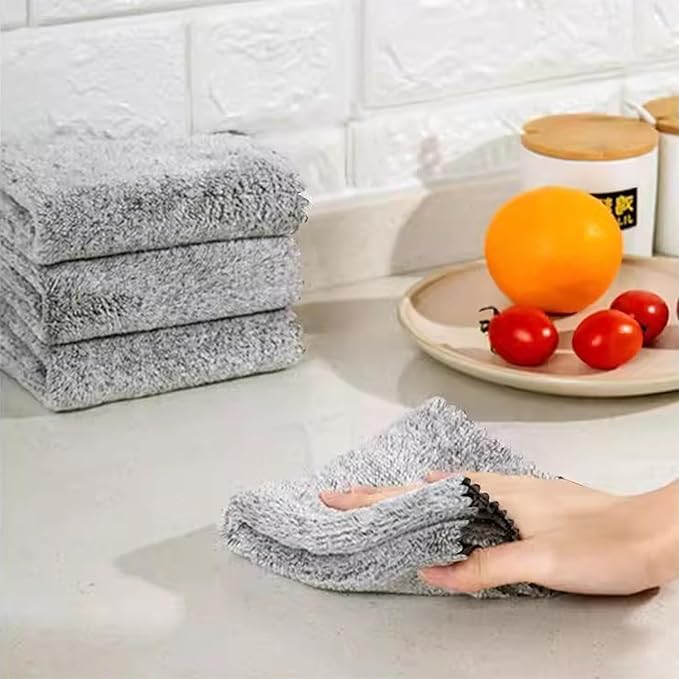 20 Pack Kitchen Dish Cloths Super Absorbent Coral Fleece Dish Cloths, Reusable Washable Fast Drying Rags, Nonstick Oil Microfiber Lint-Free Kitchen Cleaning Towels for Furniture Car Tea Bowl 10 x 10"
