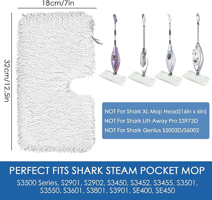 6 Pack Pocket Steam Mop Pad Cleaning Pads for Shark Steam Pocket Mop S3500 Series S3501 S3601 S2902 S3901 S3550 S3601d S3801 S3801co Se450 S2901