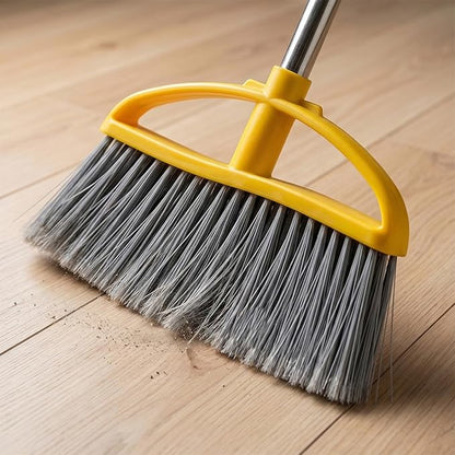Long Handle Heavy Duty Broom and Dustpan Set, Outdoor and Commercial Upright Dustpan and Brush for Restaurant Garage Garden Yard Office, Yellow
