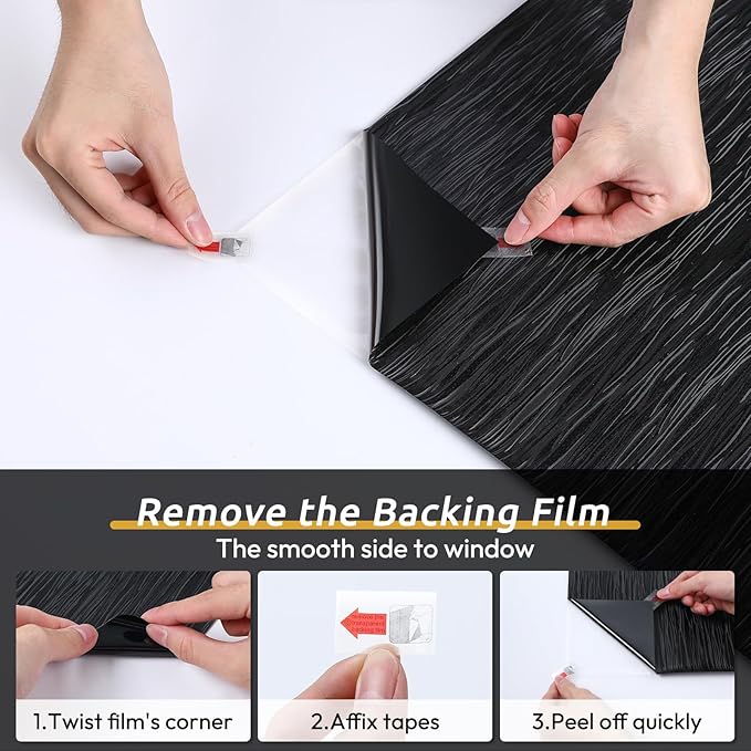 rabbitgoo Blackout Window Film, Sun Light Blocking Window Black Out Cover for UV Reduction, Removable Tint Room Darken Heat Control Frosted Glass Sticker for Home, Black, 23.6 x 157.4 Inches
