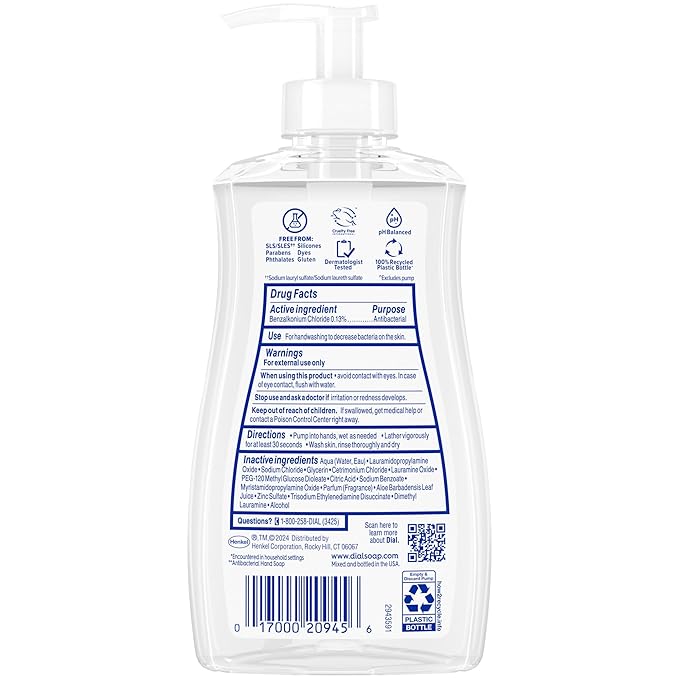 Dial Antibacterial Defense Liquid Hand Soap + Aloe, Aloe Scent, 11 Fl Oz (Pack of 12), Dermatologist-Tested Hand Wash, Gentle Formula