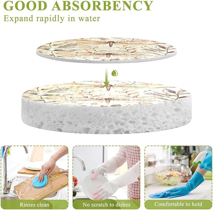Dragonfly Kitchen Scrub Sponges, Pop-up Kitchen Cleaning Sponges Reusable Dish Washing Sponges for Bathroom Household Cleaning 3 Pack - Non Scratch Scrubber