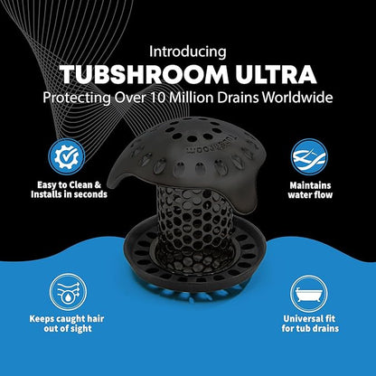 TubShroom Ultra Stainless Steel Drain Protector, Hair Catcher Strainer for Bathroom Tub and Shower, Matte Black, 1-Pack