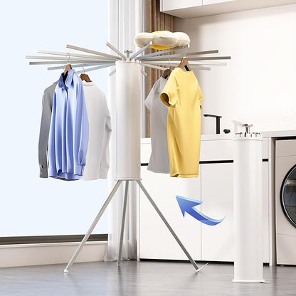 Tripod Clothes Drying Rack, Laundry Drying Rack for Clothing, Foldable Collapsible Space-Saving Umbrella Dryer with 16 Rods, Floor Standing Rack for Indoor Outdoor Use, Aluminum