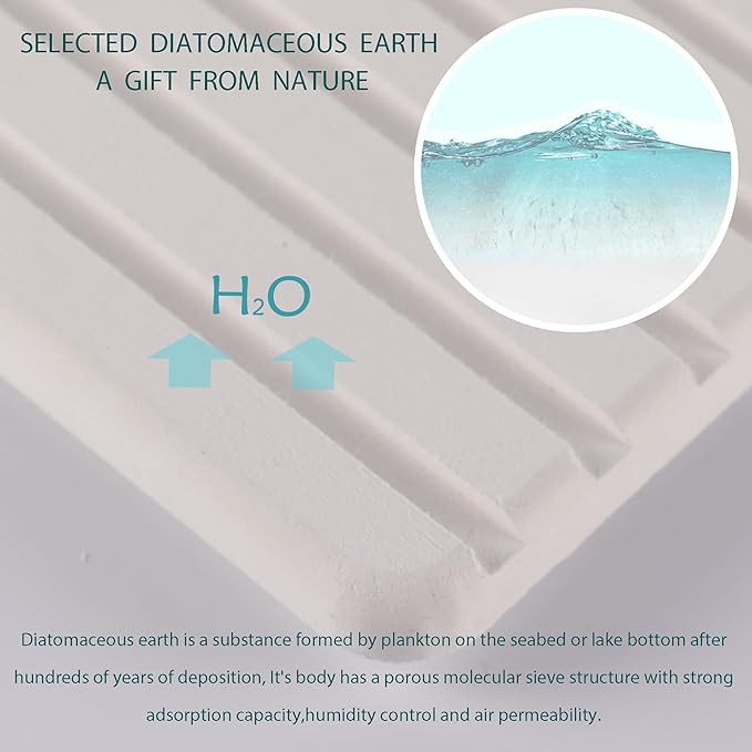 NiuYichee 2 PCS Water Absorbent diatomite Coasters, 12.2" x 4" Water Absorbing Stone Tray for Sink, Stone Drying mat for Kitchen Counter, Stone soap Tray Used for Hand Soaps & toiletries & Plants