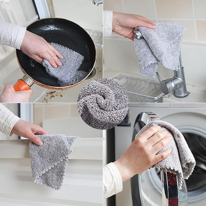 20 Pack Kitchen Dish Cloths Super Absorbent Coral Fleece Dish Cloths, Reusable Washable Fast Drying Rags, Nonstick Oil Microfiber Lint-Free Kitchen Cleaning Towels for Furniture Car Tea Bowl 10 x 10"