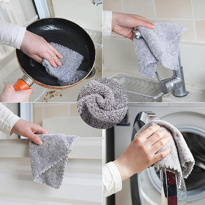 20 Pack Kitchen Dish Cloths Super Absorbent Coral Fleece Dish Cloths, Reusable Washable Fast Drying Rags, Nonstick Oil Microfiber Lint-Free Kitchen Cleaning Towels for Furniture Car Tea Bowl 10 x 10"