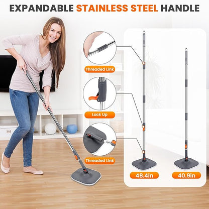 LEVELEVE Mop and Bucket Set，Spin Mop and Bucket Set with Separate Dirty and Clean Water，2 Replaceable Mop Pads，Deep-Cleaning Mops for Floors, Versatile Mops for Walls
