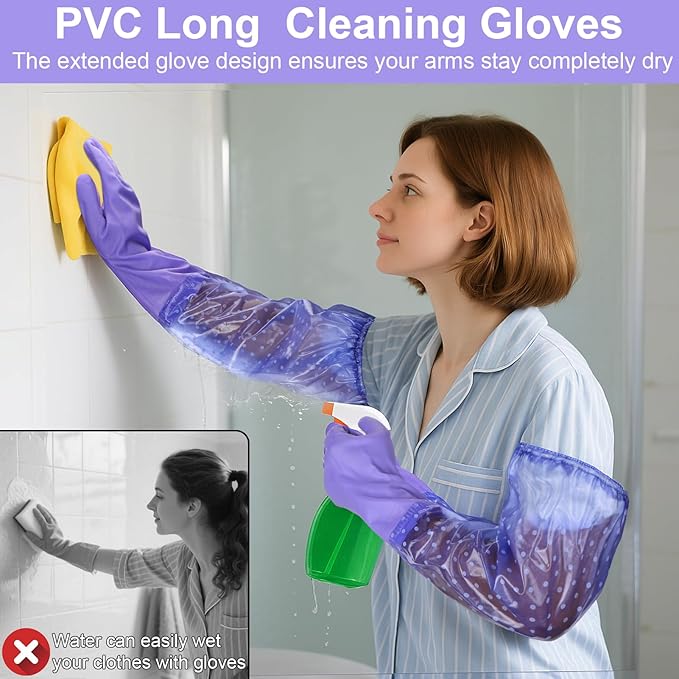 XANGNIER Long Gloves for Cleaning Bathroom,Waterproof Chemical Resistant Gloves Elbow Length,Pvc Full Arm Men & Women Reusable Glove for Gardening,Aquarium,Kitchen,Dishwashing,Household Cleaning,1pair
