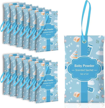 SCENTORINI Scented Sachets for Drawers and Closets, Baby Powder Scent 14 Pack, Long-Lasting Sachets Bags Wardrobe Freshener for Luggage, Handbags, Suitcases, Small Space